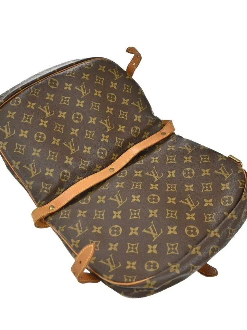 LOUIS VUITTON Logo Saumur 30 Shoulder Bag Monogram Leather Brown M42256 84EG375
